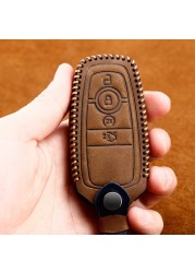 Genuine Leather Handmade Car Key Cover Cover For Ford Focus Fiesta Mondeo Kuga Escape Fusion Mustang Explorer Edge Ecosport