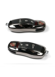 3pcs Black Jet Fob Remote Key Case Key Cover Modified Key Shell Replacement Refit Porsche Boxster Cayman 911 Panamera Cayenne Macan