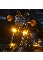 2pcs Universal LED Motorcycle Turn Signal Light & DRL Amber White Yellow Moto Flasher Ring Fork Strip Light Tungsten Flashing Blinker 12V