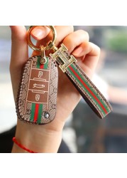 Luxury Car Key Case Leather Fob Protector Keychain for Citroen C-Quatre C3xr C5x C4lc C5 Aircross C6 Accessories Keyring