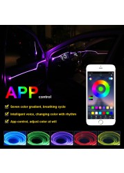 Car Led Decorative Light Atmosphere Lamps Car Party EL Wire Strip Light Auto Dashboard Audio Active APP Control Kit 4m/6m/8m