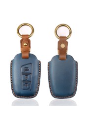 Luxury Leather Key Case Fob Cover Keychain Holder For Hyundai IX35 IX45 Elantra Santafe Equus Genesis Accessories Keyring Bag