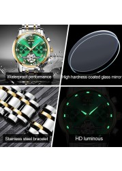 OLEVS Automatic Mechanical Men Watches Stainless Steel Waterproof Date Week Green Fascio Classic Wristwatches Reloj Hombre