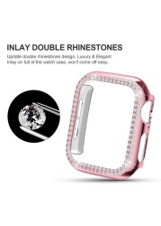 diamond case + strap for apple watch band 45mm 41mm 44mm 40mm 42mm 38mm stainless steel bracelet korea cover iwatch 5 4 3 SE 6 7