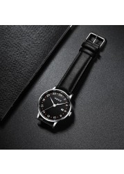 2022 VAVC New 24 Hours Quartz Wrist Watch Unisex Swiss Quartz Movement 5 Bar Water Resistant Watch With Black Leather Strap Men Women