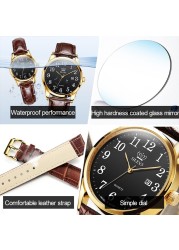 OLEVS Men's Quartz Watch Top Brand Fashion Casual Luxury Dress Genuine Brown Leather Strap Men's Watches Waterproof Wristwatch