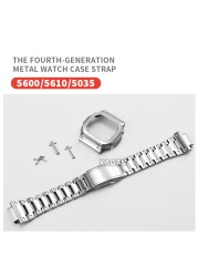 XAOZU 316L Stainless Steel Watchband Bezel/Case DW5600 G5600E GW5000Metal Strap Watch Band GW5000 DW5035 With Tools For Silver