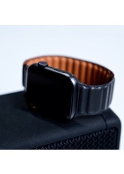 Link Leather Strap for Apple Watch Band 44mm 40mm 38mm 42mm 1:1 Original Magnetic Loop Bracelet Korea iWatch Serie 5 4 3 SE 6 7