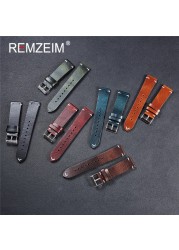 REMZEIM 18mm 20mm 22mm High-end Retro 100% Calfskin Leather Watch Band Watch Strap With Genuine Leather Straps 7 Colors