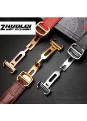 Genuine leather watch strap, high quality, black, brown, with folding tank buckle, 16 17 18 20 22 23 24 25 mm straps