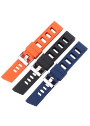 Rubber Watchbands Bracelet 20mm 22mm Orange Blue Black Women Men Waterproof Soft Silicone Watch Band Strap with Polished Buckle