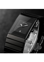 OUPAI Old Fashion Black Ceramic Rectangle Business Watch Men Ultra-thin Classic Ra80030Do Waterproof Anti-scratch Wrist Watch