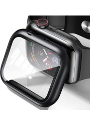 360 كامل الوفير الزجاج حامي الشاشة حالة غطاء ل أبل ووتش سلسلة 7 6 5 4 3 2 1 SE Applewatch IWatch 41 مللي متر 45 مللي متر 44 مللي متر 42 مللي متر