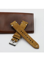 Suede Leather Watch Strap Band 18mm 20mm 22mm 24mm Brown Coffee Watchstrap Handmade Stitching Replacement Wristband