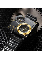 Oulm 5024 Golden Luxury Brand Men Watches Stainless Steel Quartz Watch Two Time Zone Unique Male Clock Relogio Masculino