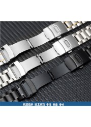 Stainless Steel Watch Band 18mm 20mm 22mm 24mm Strap Wristband Curved End Watch Strap Double Lock Buckle Replacement Wrist Strap