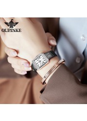 OUPINKE Luxury Brand Quartz Fashion Wrist Watch Casual Square Watch for Women Sapphire Leather Strap Dress Watch Ladies Gifts