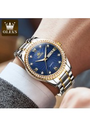 OLEVS Quartz Stainless Steel Strap Men's Wristwatches Waterproof Business Golden Diamond Inlaid Luxury Watch For Men Luminous