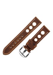 Soft Leather Watch Strap with Buckle, Antique Brown, Breathable, Cowhide, Three Holes, 20mm 22mm