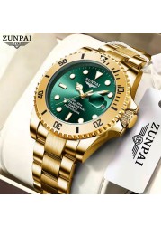 100% Original ZUNPAI Watch Men Sport Water Resistant Diving Wristwatches Stainless Steel Gold 2022New Luxury Fashion TOPBrand