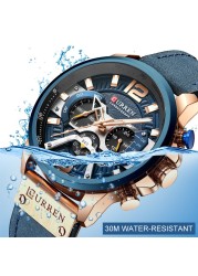 CURREN Men's Fashion Sport Watches Luxury Brand Military Style Leather Wrist Watch Chronograph Fashion