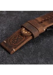 Handmade Skull Leather Watchband X-MEN Soldier Top Layer Leather Strap 20 22 24mm Compatible for PAM111 Soft Bracelet