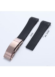 22mm Soft Silicone Rubber Watch Band Ocean Star Caliber 80 Folding Slider Buckle Watchband For Mido Strap Chain Accessories
