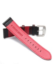 New 18mm 20mm 21mm 22mm 23mm durable orange stitching carbon fiber man black genuine leather with silver buckle watchband strap