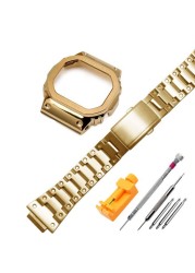 Solid Stainless Steel Watch Band Case For Casio G-shock DW5600 G5600E GW/DW5000 DW5035 Metallic Bracelet Accessories WithTool
