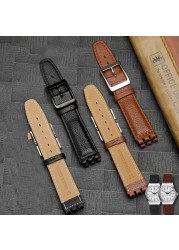 Leather Watch Strap Waterproof For Swatch YIS415/414 YCS YAS YGS 17mm Replacement Cowhide Watch Band Concavo Convex Watch Bracelet