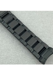 Solid 20mm Width Sterile Black PVD Coated Watchband Stainless Steel Folding Clasp Suitable for SPB185/187 Watches