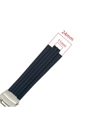 Silicone Rubber Watch Strap, 24mm x 11mm, for Oris Aquis, Convex, Stainless Steel, Safety Buckle, Black