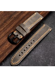 Gray leather strap suitable for military watch mountaineering watch 20 21 22 23 24mm first layer leather watch strap