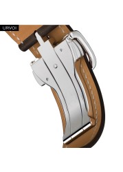 URVOI Deploy Buckle Band for Apple Watch Series 7 6 SE 5 4 3 21 Single Round Strap for iwatch 40 44mm Swift Leather Band Strap