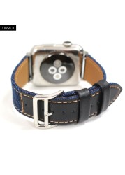 URVOI Band for Apple Watch Series 7 654321SE Jean Band with Genuine Leather Strap for iWatch Denim Design Canvas Wrist