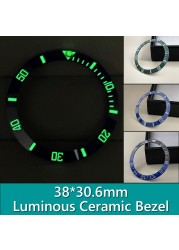 Sub green ceramic bezel insert super C3 green/blue luminous watch case outer ring 38mm*30.6mm suit for 40mm GMT NH35 series watch