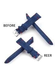 Genuine suede leather antique watch band 18mm 20mm 22mm 24mm high quality royal blue watch strap for men women watches