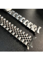 20 22mm Stainless Steel Watchband Curved End Strap Fold Buckle Lock Wrist Strap Silver Bracelet for Seiko Watch Accessories