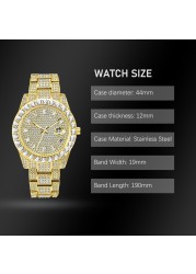 Luxury Men's Watch Bling Bling Big Diamond Quartz Watches Male Hip Hop Rock Stylish Waterproof Calendar Wristwatches Droshipping