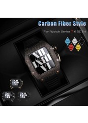 Carbon Fiber Watch Modification for Apple Watch 7 45mm Carbon Fiber Case for iWatch 6 SE 5 4 44mm Fluoro Rubber Strap Richard