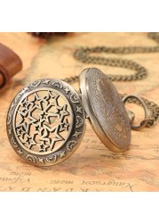 New Souvenirs Classic Bronze Hollow Five Pointed Star Men Chain Pocket Watch Leisure Quartz Watches For Husband