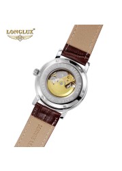 LONGLUX Brand Mechanical Automatic New Business Watches Men Leather Straps Waterproof Wristwatch Sports Watches Relogio Masculino