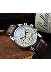 Zeppelin Luxury Brand Watch Three Eyes Multifunctional Waterproof Leather Business Casual Date Luminous Chronograph Watch