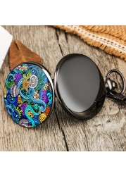 custom souvenir leisure men women quartz pocket watch with thick chain ocean world style unique unisex watches gift for friend