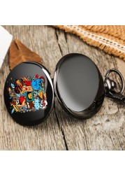 New accept custom unisex pocket watch with black thick chain cartoon pattern men women high-end quartz watches for boyfriend