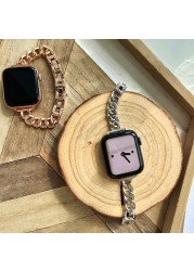 Ladies Slim Stainless Steel Strap for Apple Watch Band 7 Series 6 5 4 3 for iWatch 41mm 42mm/38mm 44mm 40mm Thin Chain Bracelet