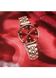 OLEVS Female Watches Fashion Casual Ladies Wristwatch Waterproof Rose Gold Stainless Steel Wristwatch For Women Simple Thin