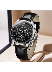 OUPINKE Luxury Automatic Men's Watch Mechanical Watches Leather Sapphire Crystal Waterproof Moon Phase Wristwatch Montre Homme