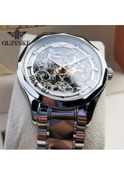 OUPINKE Mens Automatic Mechanical Watches Business Luxury Tungsten Steel Waterproof Wristwatch Men Fashion Watch Diver