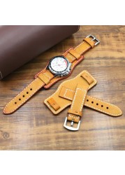 22mm 24mm Genuine Leather Watch Strap Wristwatch Band With Mat Wrist Protection Handmade Vintage Cuff Watches Bracelet